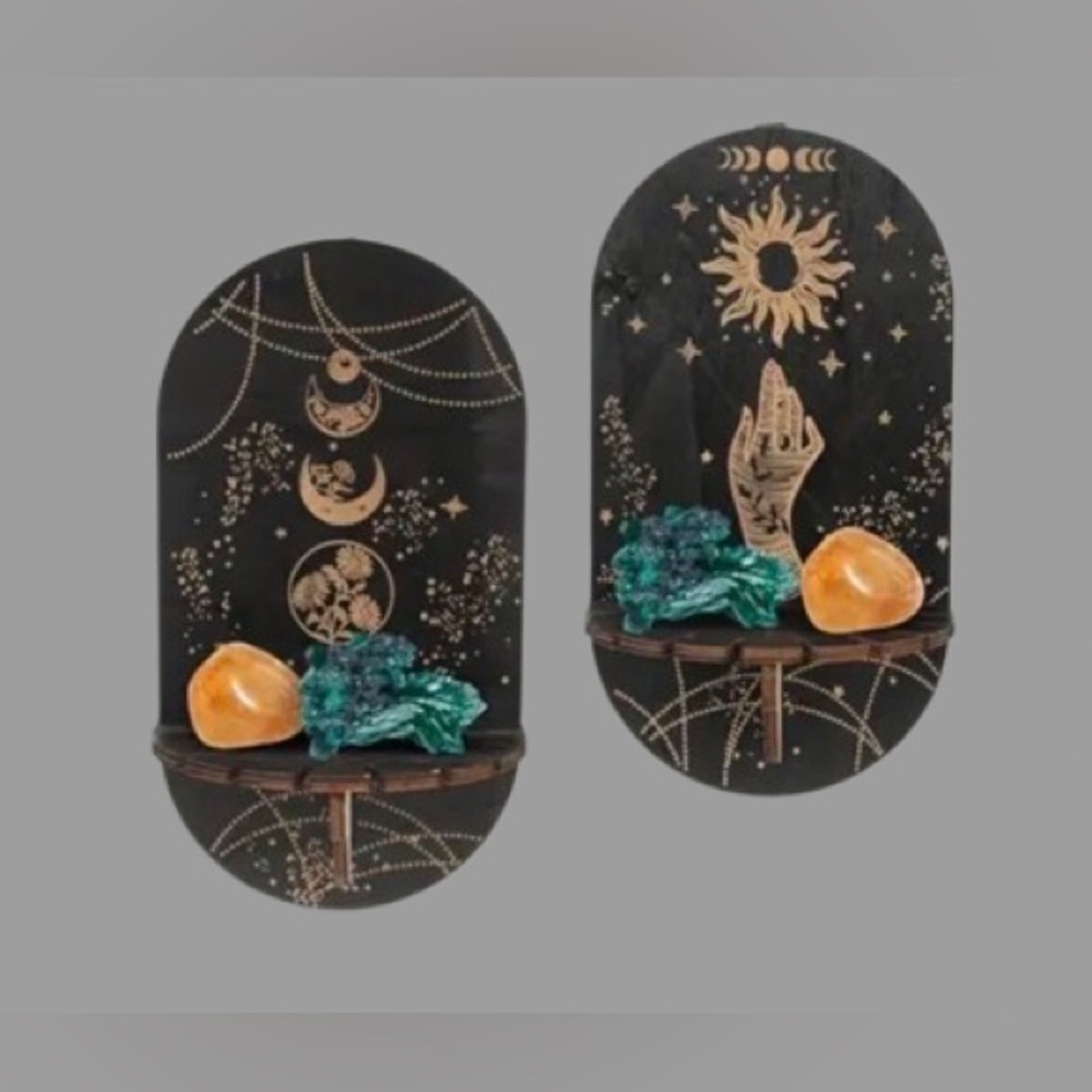 Black and Gold Celestial Wall Shelves (Set of 2)